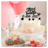 Ouligay 13 Birthday Official Teenager Boy Girl Cake Decorations, 13th Happy Birthday Cake Topper Set with Glitter Stars and Hearts for Teenager Birthday Party Supplies (Black)