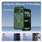Thomo Magnetic for iPhone 17 Pro Max Case, [Compatible with Magsafe] [Full Camera Protection] Translucent Matte Military Grade Shockproof with Anti-Fingerprint Phone Cover 2025, Dark Green