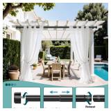 Curtain Rods for Windows 66 to 120 Inch Adjustable Heavy Duty Black Curtain Rods, 1 Inch Outdoor Rod for Patio Renter Friendly Rod Easy Install and Modern Design