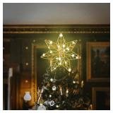 YEAHOME Christmas Tree Topper, Gold Glittered Hollow 7-Point Star Tree Topper, Lighted Wire Star with 20 LED Lights for Christmas Treetop, Xmas Tree Topper with Timer, Christmas Tree Decorations