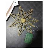 YEAHOME Christmas Tree Topper, Gold Glittered Hollow 7-Point Star Tree Topper, Lighted Wire Star with 20 LED Lights for Christmas Treetop, Xmas Tree Topper with Timer, Christmas Tree Decorations