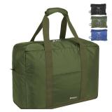 Vimapo Foldable Travel Duffle Bag with Trolley Sleeve 40L - 18x14x8 inches Airline Underseat Lightweight Travel Bag - Packable Ripstop Nylon Carry on Bag (Army Green)