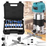 TwoWin Router Tool, 110V 800W Compact Palm Wood Router Tool for Woodworking, Electric Hand Trimmer 1/4 Collets Woodworking Tool Laminate Trimmer + Tungsten Carbide Router with 15 Pcs Router Bits