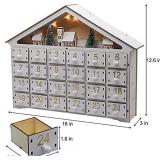 MorTime LED 24 Day Advent Calendar Decorated with Christmas Tree House and LED Lights, Lighted White Wooden Countdown to Christmas Calendar