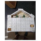 MorTime LED 24 Day Advent Calendar Decorated with Christmas Tree House and LED Lights, Lighted White Wooden Countdown to Christmas Calendar