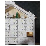 MorTime LED 24 Day Advent Calendar Decorated with Christmas Tree House and LED Lights, Lighted White Wooden Countdown to Christmas Calendar