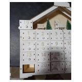 MorTime LED 24 Day Advent Calendar Decorated with Christmas Tree House and LED Lights, Lighted White Wooden Countdown to Christmas Calendar