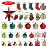 ROSELEAF 132pcs Christmas Tree Decoration Set - Red, Green & Gold Shatterproof Hanging Ornaments - Folk Art Style - Christmas, Wedding, Anniversary