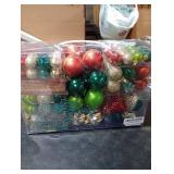 ROSELEAF 132pcs Christmas Tree Decoration Set - Red, Green & Gold Shatterproof Hanging Ornaments - Folk Art Style - Christmas, Wedding, Anniversary