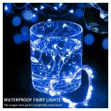 chzk 50 Pack Blue Fairy Lights 7Ft 20 LED Twinkle String Lights 3 Modes Battery Operated Waterproof Firefly Starry for Mason Jar Party Wedding Christmas Valentines Day Table Centerpieces