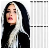 GPOVVIMX White Hair Extensions Clip in, Colored Party Highlights Extension for Kids Girls Synthetic Hairpiece Straight 22 inch