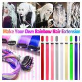 GPOVVIMX White Hair Extensions Clip in, Colored Party Highlights Extension for Kids Girls Synthetic Hairpiece Straight 22 inch