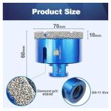 2-3/4 Inch Diamond Core Drill Bit for Porcelain Tile Ceramic Marble Granite Drilling,BRSCHNITT 1pc Vacuum Brazed Diamond Hole Saw with 5/8-11 Thread (70mm)
