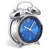 Peakeep Loud Alarm Clock for Heavy Sleepers Adults, Metal 4.5 Inches Twin Bell Battery Operated Analog Alarm Clocks for Bedrooms Decoration (Jewel Blue)