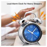 Peakeep Loud Alarm Clock for Heavy Sleepers Adults, Metal 4.5 Inches Twin Bell Battery Operated Analog Alarm Clocks for Bedrooms Decoration (Jewel Blue)