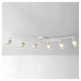 Globe 3.5 ft. Matte White and Faux Wood Hard Wired Ceiling Mounted Track Lighting Kit with Step Heads