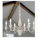 6 Light White Farmhouse Branches Chandelier for Bedroom Study Dining Room