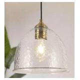 Modern Round Pendant Light 1-Light Electroplated Brass Circle Pendant Light for Kitchen Island with Water Glass Shade