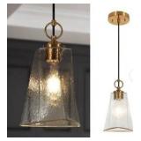Sduiaor Modern 1-Light Brass Island Pendant Lantern with Irregular Bell Clear Wavy Glass Shade for Foyer, LED Compatible
