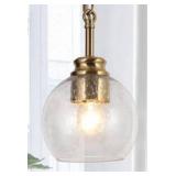 1-Light Black and Brass Modern Globe Pendant Light, Seeded Glass DIY Pendant Hanging Light, Farmhouse Island Chandelier