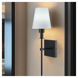 6 in. Black LED Rechargeable Battery Operated Wall Sconce with Fabric Shade, Remote Included
