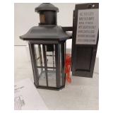 12.8 in. Black Motion Sensing Dusk to Dawn Outdoor Hardwired Wall Light Lantern Scone with Built-in 2 GFCI Outlet