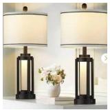 Tatyanna 26 in. Black Metal Table Lamp Set with USB and Type-C Ports, Built-in-Outlet