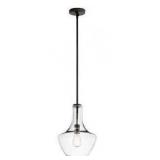 Everly 15.25 in. 1-Light Olde Bronze Transitional Shaded Kitchen Bell Pendant Hanging Light with Clear Glass