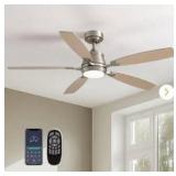 52 in. Indoor Brushed Nickel Ceiling Fan with LED Light, Remote Control, Dimmable and Reversible Quiet Motor