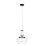 Everly 15.25 in. 1-Light Olde Bronze Transitional Shaded Kitchen Bell Pendant Hanging Light with Clear Glass