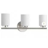 Replay Collection 22 in. 3-Light Brushed Nickel Etched White Glass Modern Bathroom Vanity Light