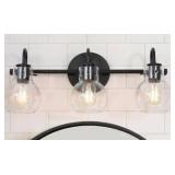 Modern 22 in. 3-Light Black Bathroom Vanity Light with Clear Glass Globe Shades