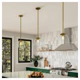Tamassee Collection 1-Light Brushed Gold Updated Traditional Mini Pendant with Clear Glass Shade for Kitchen