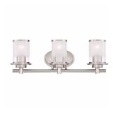 Hampton Bay Truitt 23.25 in. 3-Light Brushed Nickel Modern Transitional Vanity with Frosted and Clear Edge Glass Shades