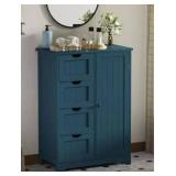 VEIKOUS 31.6 in. H x 23.6 in. W x 11.8 in. D Freestanding Linen Cabinet with Adjustable Shelf, Teal Blue