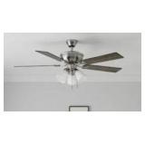 Harbor Breeze Sailor Bay 52-in Brushed Nickel with Auburn/Honey Blades Downrod or Flush Mount Ceiling Fan With Light 5 -Blade