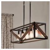 Kichler Barrington 5 -Light Distressed Black and Wood Tone Farmhouse Linear Large Hanging Light