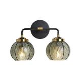 Mid Century Vanity Light Black Bathroom Wall Light Fixtures Green Glass Wall Sconce lamp Ribbed Glass Shade Modern Art Deco Vanity Lights for Over Mirror Bedroom Hallway 2 Lights - Retail: $84
