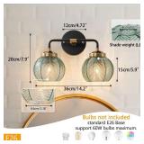 Mid Century Vanity Light Black Bathroom Wall Light Fixtures Green Glass Wall Sconce lamp Ribbed Glass Shade Modern Art Deco Vanity Lights for Over Mirror Bedroom Hallway 2 Lights - Retail: $84