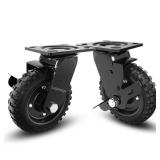 Swivel Heavy Duty Caster Wheel, 6 Inch*2, 800lb Capacity, Black Rim, Solid rubber, Cast Iron, Brake Casters, Outdoor, Flat Free for Carts, Dolly, Workbench, Trolley, DIY tools - Retail: $49