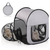 Outdoor Cat Playpen with Tunnel - Escape-Proof, Breathable & High-Visibility Mesh, Foldable Pet Playpen for Backyard, Camping, Travel - Retail: $16