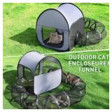 Outdoor Cat Playpen with Tunnel - Escape-Proof, Breathable & High-Visibility Mesh, Foldable Pet Playpen for Backyard, Camping, Travel - Retail: $16