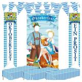 Oktoberfest Decorations Kit Include 1 Photo Backdrop Porch,3 Bavarian Tablecloth,2 Door Banner,65.6 ft White and Blue Check Flag, German Theme Beer Festival Party Decor Accessories - Retail: $16