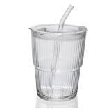 13OZ/400ML Ice Coffee Glass Tumbler, Thick Wall Water Glass Cup Mug Tea with Straw and Lid Sealed Carry On Clear - Retail: $8