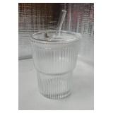 13OZ/400ML Ice Coffee Glass Tumbler, Thick Wall Water Glass Cup Mug Tea with Straw and Lid Sealed Carry On Clear - Retail: $8