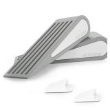 2 Pack Rubber Door Stopper Wedge - Grey Non-Slip Soft TPR High-Elastic & Zinc Alloy Metal Material Door Stops for Bottom of Heavy Duty Door Wall Protector for Home & School with Self Adhesive Holder -
