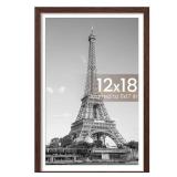 12x18 Picture Frame, Display Pictures 11x17 with Mat or 12x18 Without Mat, Wall Hanging Photo Frame, Brown, 1 Pack - Retail: $26