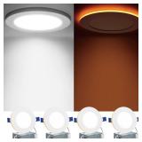 4 Pack 4 Inch 5CCT LED Canless Recessed Lighting with Night Light, 2700K/3000K/3500K/4000K/5000K Selectable Ultra-Thin LED Ceiling Lights, 9W=75W, 750LM, Dimmable Wafer Downlight ETL&FCC - Retail: $33