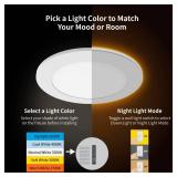 4 Pack 4 Inch 5CCT LED Canless Recessed Lighting with Night Light, 2700K/3000K/3500K/4000K/5000K Selectable Ultra-Thin LED Ceiling Lights, 9W=75W, 750LM, Dimmable Wafer Downlight ETL&FCC - Retail: $33