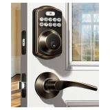 Keyless Entry Door Lock with 2 Lever Handles - Electronic Keypad Deadbolt, Easy Installation Digital Smart Front Door Lock Set, Oil Rubbed Bronze - Retail: $59